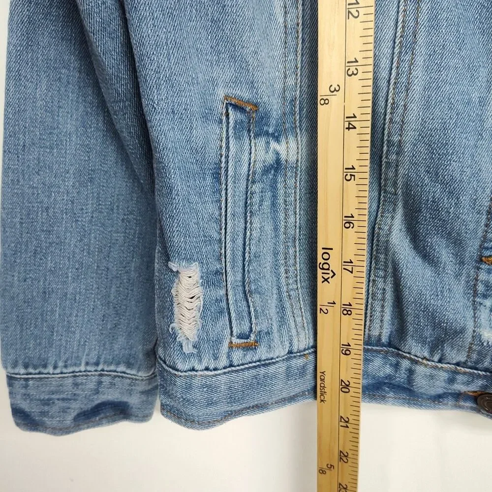 Beverly Hills Polo Club Denim Jacket Girls Size 14‎ Blue Distressed Button Close